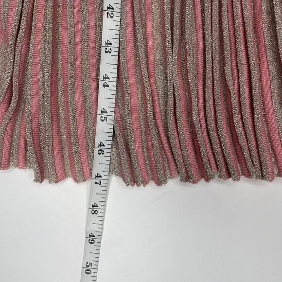 H&M Pink & Silver Metallic Pleated Midi Dress Shimmer Knit Cami Size Medium - Picture 11 of 14